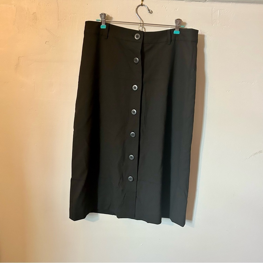 J. Jill Black Midi Skirt Size 8 100% Wool Shell Button Down Belt Loops